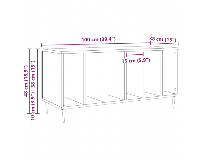 Sonata H Шкаф за записи Черен дъб 100x38x48 см Инженерна дървесина