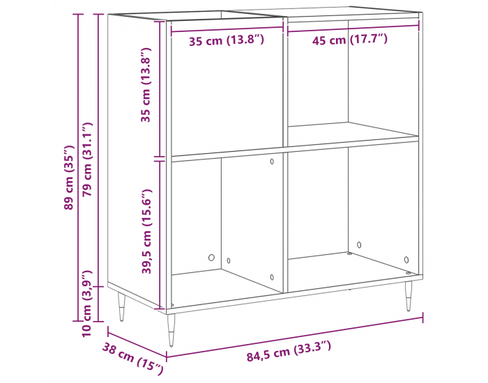 Sonata H Шкаф за записи Старо дърво 84,5x38x89 см Инженерна дървесина
