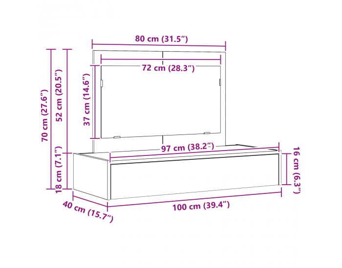 Sonata H Тоалетна масичка за стена Бяла 100x40x70 см