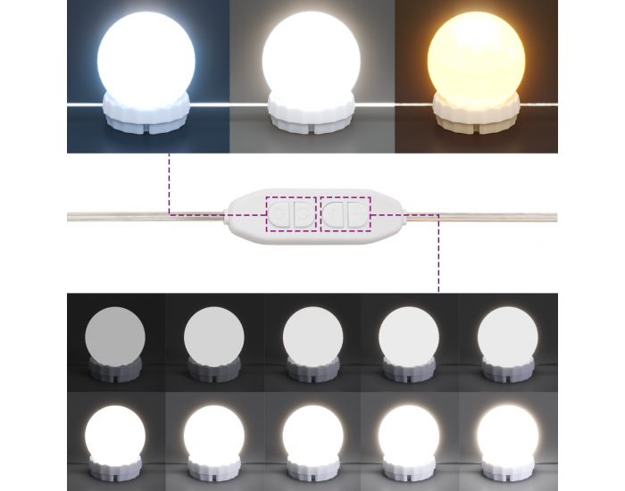 Sonata H Тоалетка с огледало и LED светлини от старо дърво и инженерно дърво