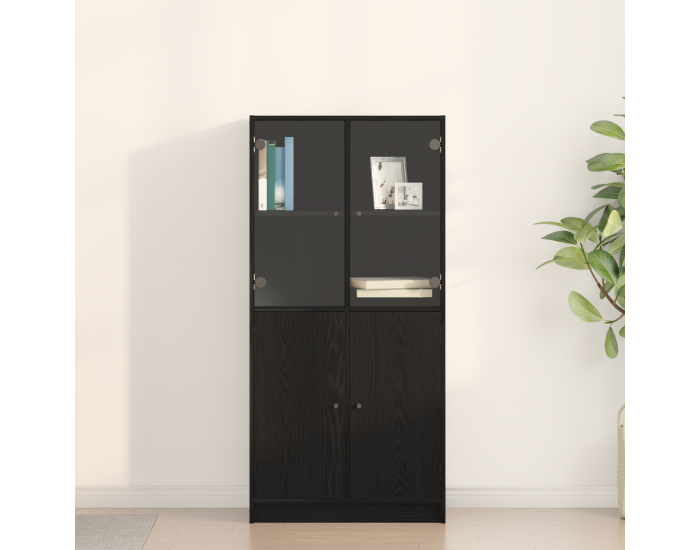 Sonata H Висок шкаф с врати Черен дъб 68x37x142 см Инженерна дървесина