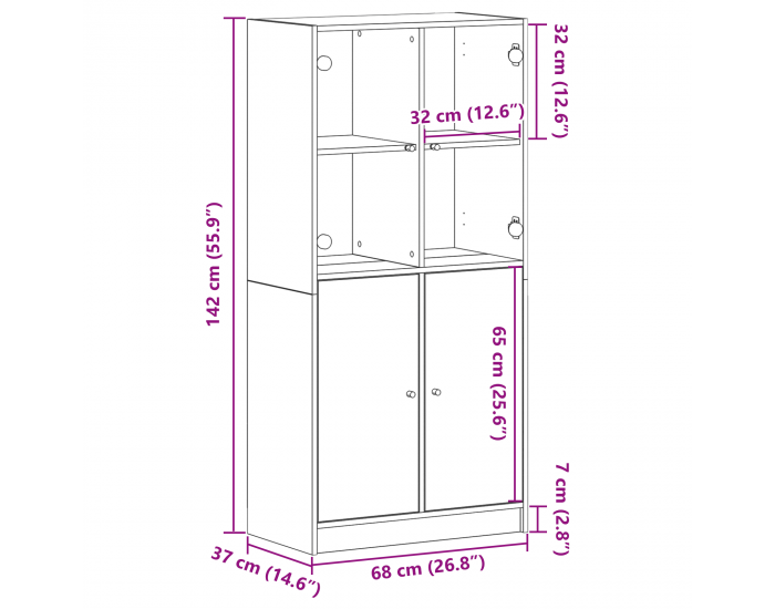 Sonata H Висок шкаф с врати Черен дъб 68x37x142 см Инженерна дървесина