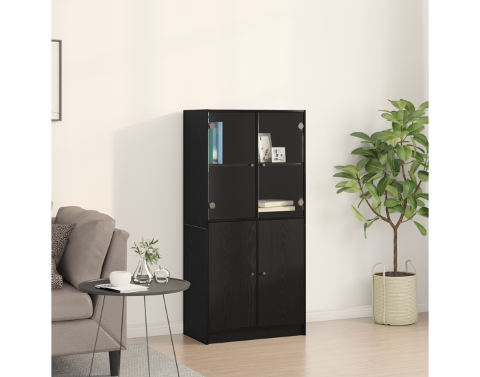 Sonata H Висок шкаф с врати Черен дъб 68x37x142 см Инженерна дървесина