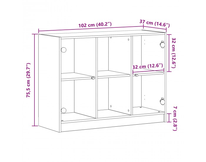 Sonata H Страничен шкаф Черен дъб 102x37x75,5 см от инженерно дърво
