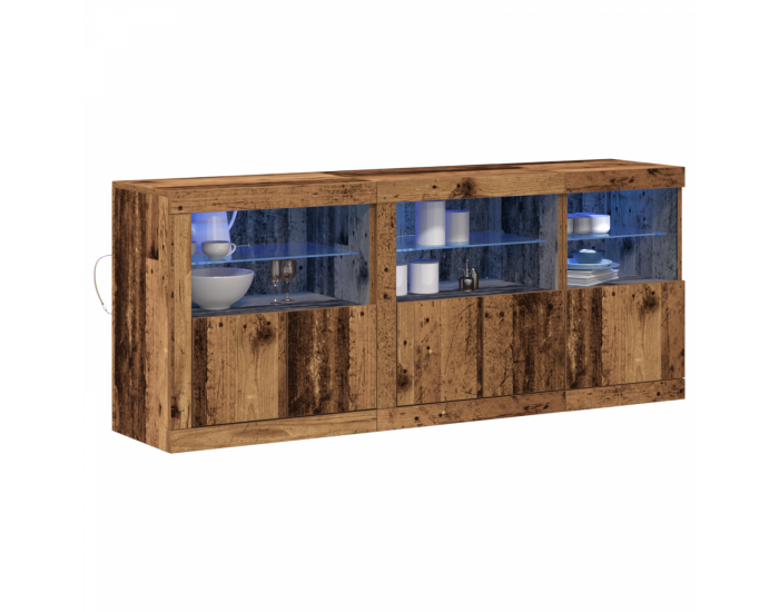 Sonata H Сайдборд с LED осветление Стара дървесина 162x37x67 см