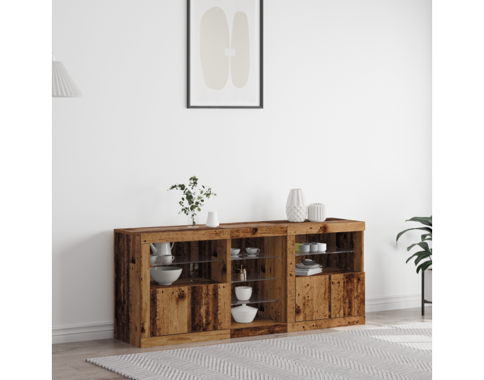Sonata H Бюфет с LED светлини Стара дървесина 162 x 37 x 67 см