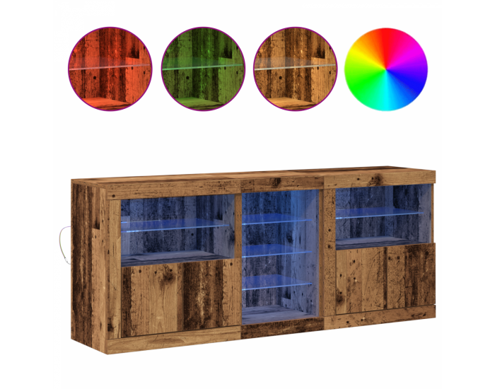 Sonata H Бюфет с LED светлини Стара дървесина 162 x 37 x 67 см