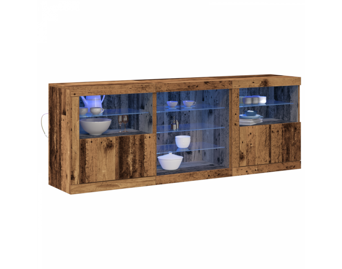 Sonata H Бюфет с LED светлини Старо дърво 181,5x37x67 см Инженерно дърво