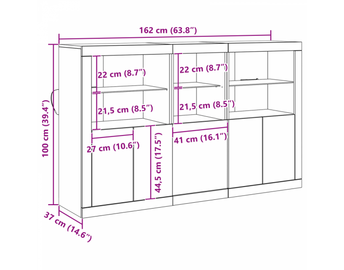 Sonata H Конзола с LED Осветление Стара Дървесина 162x37x100 см
