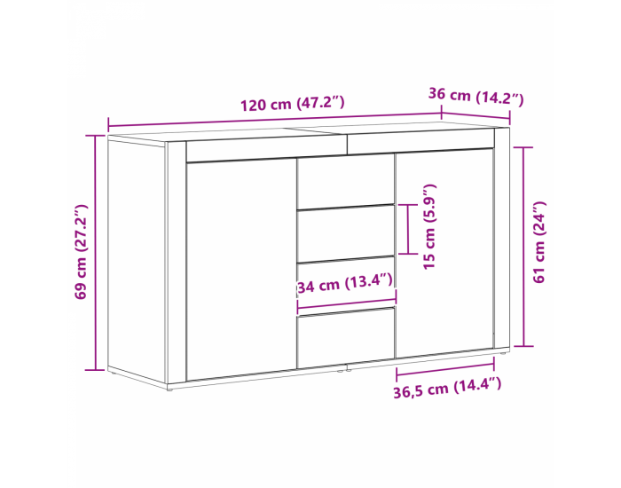 Sonata H Шкаф Черен дъб Инженерна дървесина 120 x 36 x 69 см Съхранение