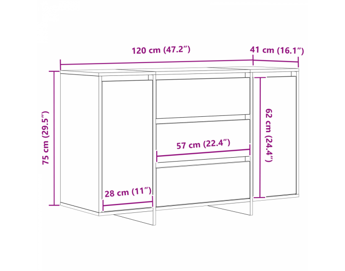 Sonata H Страничен шкаф от старо дърво 120x41x75 см Инженерна дървесина