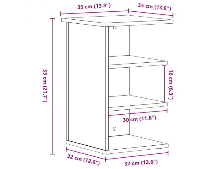 страничен шкаф Sonata H Черно Дъб 35x35x55 см Инженерна дървесина