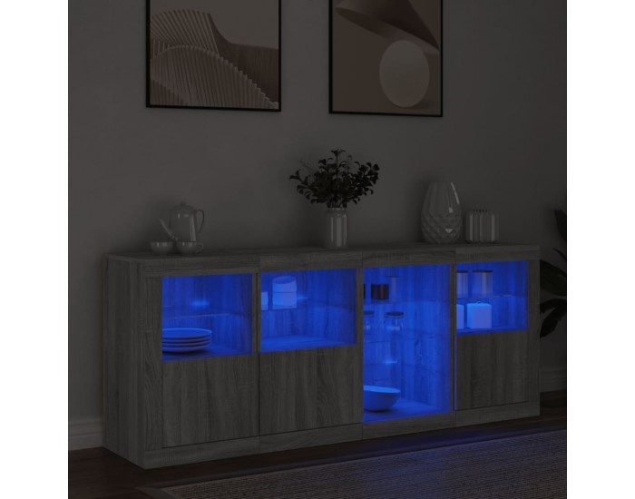 Sonata H Сайдборд с LED светлини, сив сонома, 164x37x67 см
