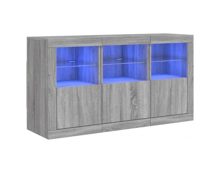 Sonata H Сайдборд с LED светлини, сив сонома, 123x37x67 см
