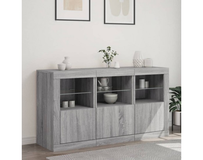 Sonata H Сайдборд с LED светлини, сив сонома, 123x37x67 см