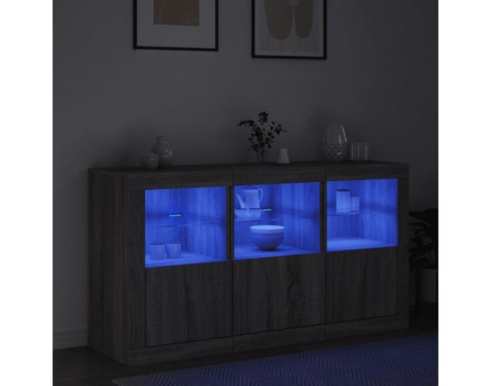Sonata H Сайдборд с LED светлини, сив сонома, 123x37x67 см