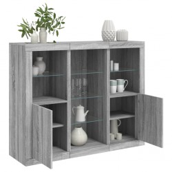 Sonata H Сайдборди с LED осветление, 3 бр, сив сонома, инженерно дърво - Corpuri, vitrine, biblioteci modulare