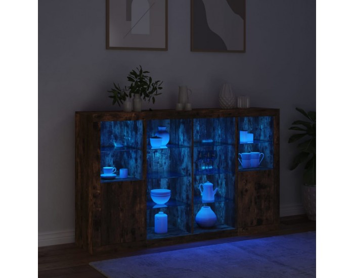 Sonata H Сайдборди с LED осветление, 3 бр, опушен дъб, инженерно дърво