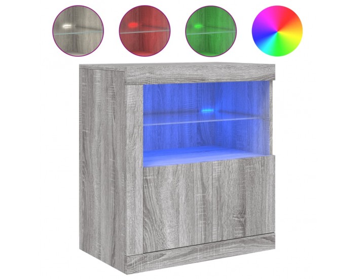 Sonata H Сайдборд с LED светлини, сив сонома, 60,5x37x67 см