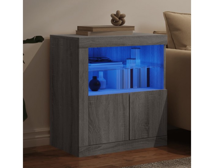 Sonata H Сайдборд с LED светлини, сив сонома, 60,5x37x67 см