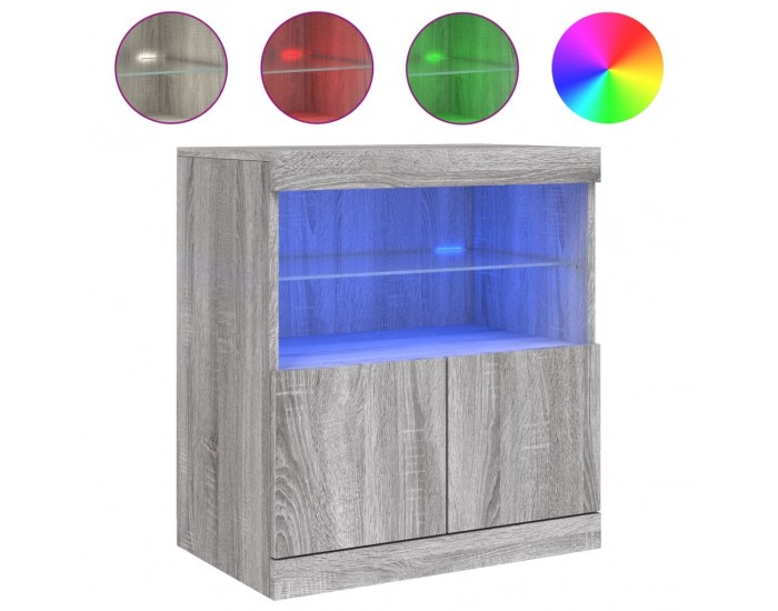 Sonata H Сайдборд с LED светлини, сив сонома, 60x37x67 см