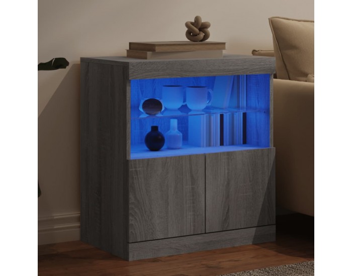 Sonata H Сайдборд с LED светлини, сив сонома, 60x37x67 см
