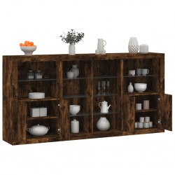 Sonata H Сайдборд с LED светлини, oпушен дъб, 202x37x100 см - Corpuri, vitrine, biblioteci modulare