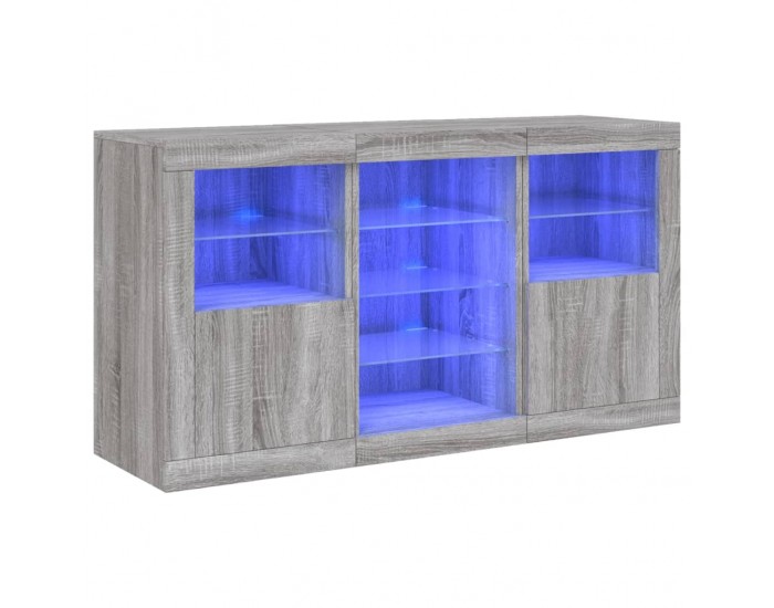 Sonata H Сайдборд с LED светлини, сив сонома, 123x37x67 см
