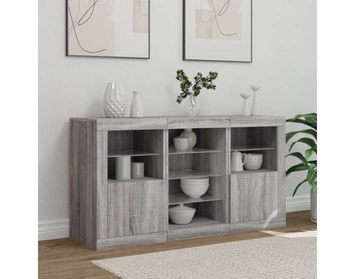 Sonata H Сайдборд с LED светлини, сив сонома, 123x37x67 см