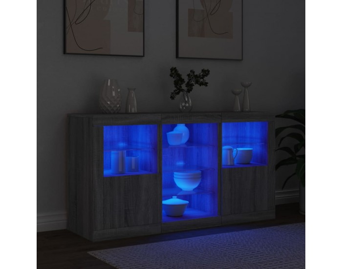 Sonata H Сайдборд с LED светлини, сив сонома, 123x37x67 см