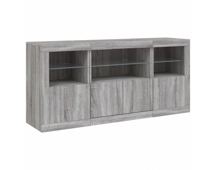 Sonata H Сайдборд с LED светлини, сив сонома, 142,5x37x67 см