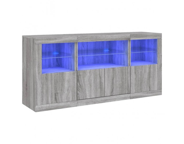 Sonata H Сайдборд с LED светлини, сив сонома, 142,5x37x67 см