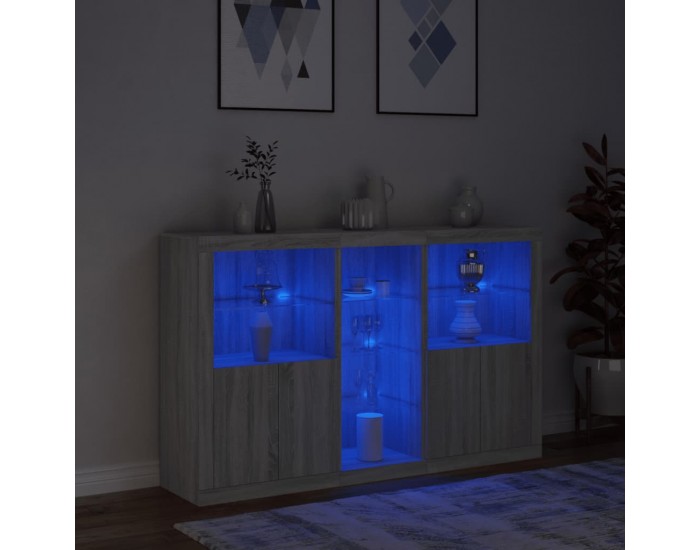Sonata H Сайдборд с LED светлини, сив сонома, 162x37x100 см