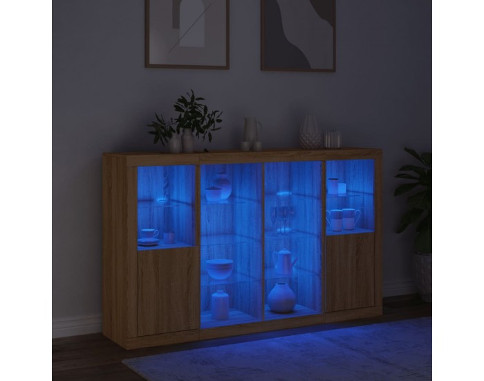 Sonata H Сайдборди с LED осветление, 3 бр, дъб сонома, инженерно дърво