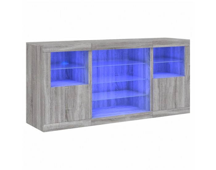 Sonata H Сайдборд с LED светлини, сив сонома, 142,5x37x67 см