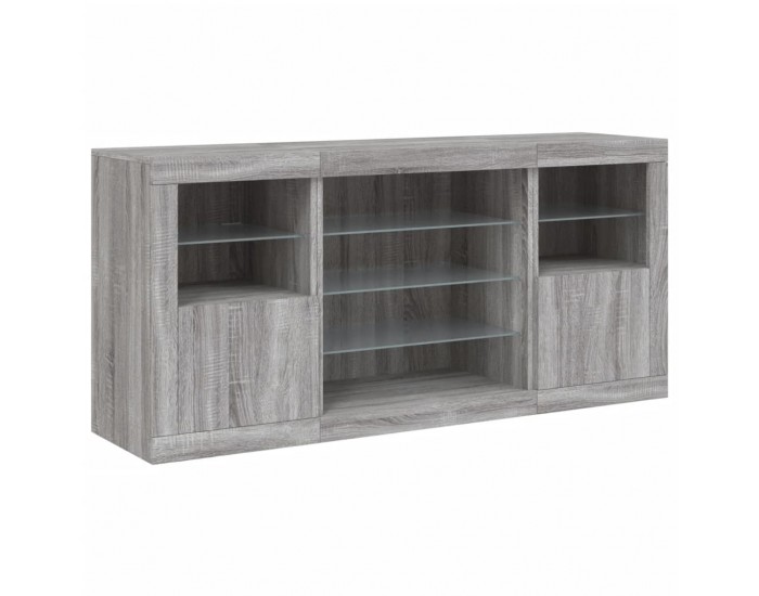 Sonata H Сайдборд с LED светлини, сив сонома, 142,5x37x67 см