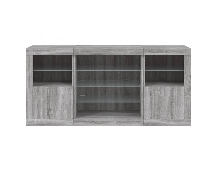 Sonata H Сайдборд с LED светлини, сив сонома, 142,5x37x67 см