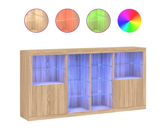 Sonata H Сайдборд с LED светлини, сонома дъб, 202x37x100 см