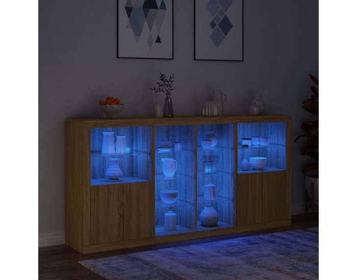 Sonata H Сайдборд с LED светлини, сонома дъб, 202x37x100 см
