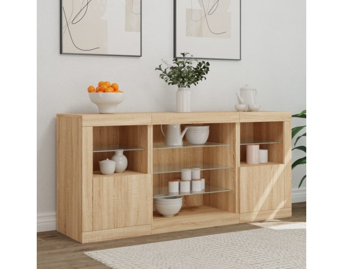 Sonata H Сайдборд с LED светлини, сонома дъб, 142,5x37x67 см