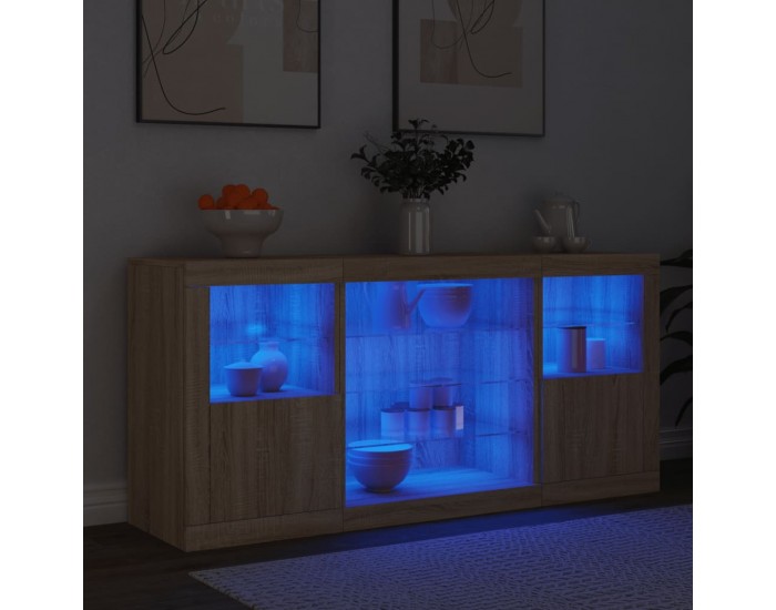 Sonata H Сайдборд с LED светлини, сонома дъб, 142,5x37x67 см