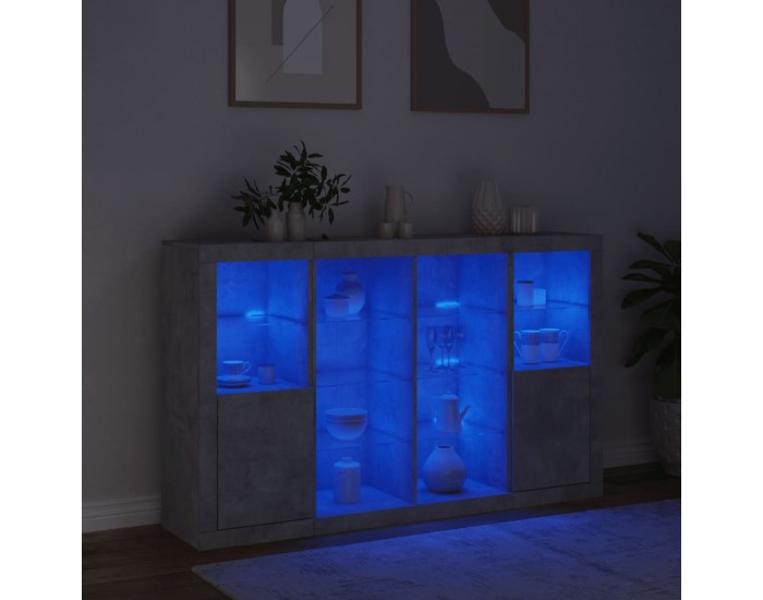 Sonata H Сайдборди с LED осветление, 3 бр, бетонно сив, инженерно дърво