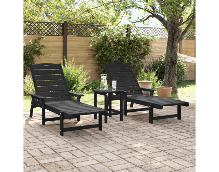 Sonata H легло за слънце 2 бр Черно 162x53x98,5 см HDPE