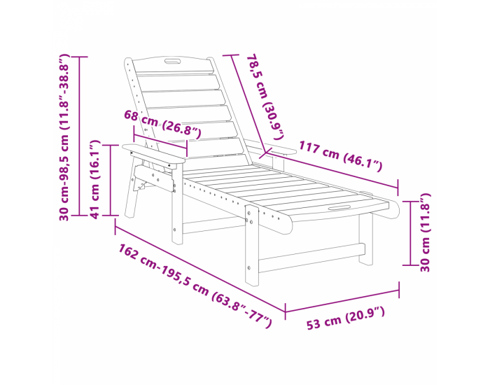 Sonata H легло за слънце 2 бр Черно 162x53x98,5 см HDPE