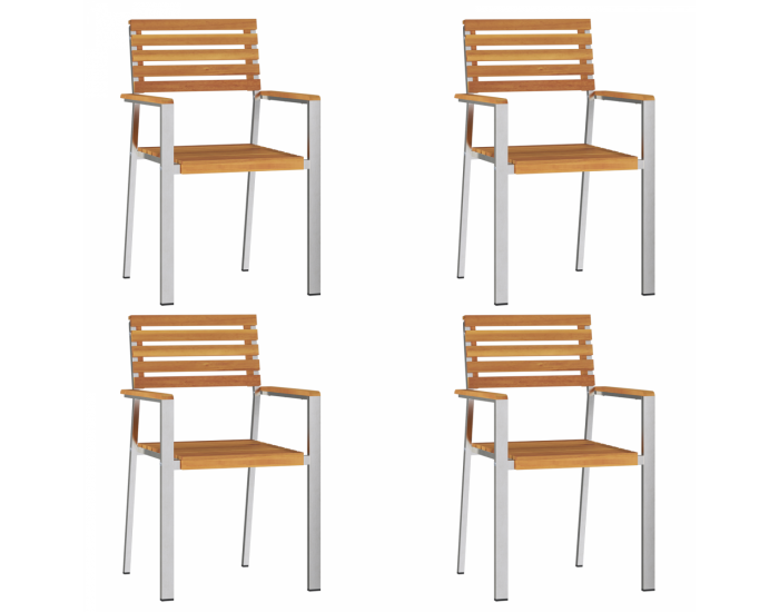 Sonata H Комплект от 4 stackable градински стола от масивна акациева дървесина и неръждаема стомана