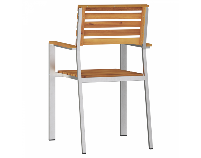 Sonata H Комплект от 4 stackable градински стола от масивна акациева дървесина и неръждаема стомана