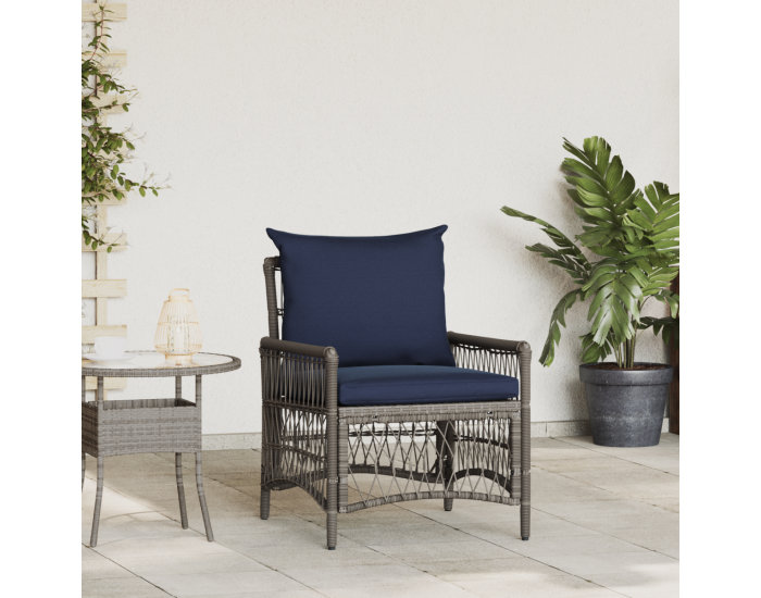Sonata H Градински стол с възглавници Сив 60x70x78 см Полиестерен ратан