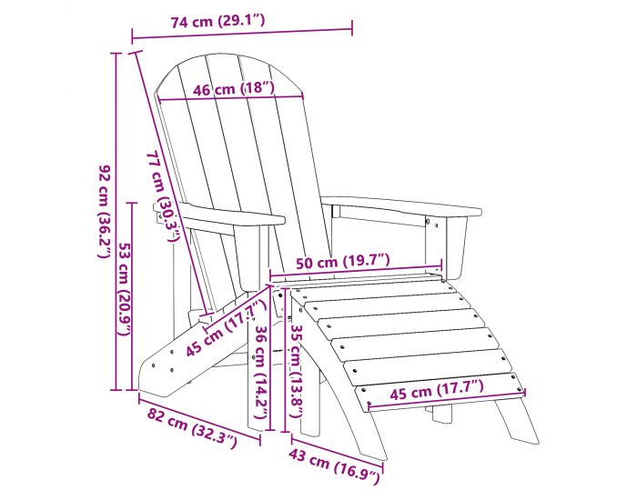 Sonata H Стол Adirondack с подложка за крака Бял HDPE