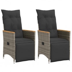 Sonata H Накланящи градински столове с възглавници 2 бр, полиратан, сиви - Scaune de grădină