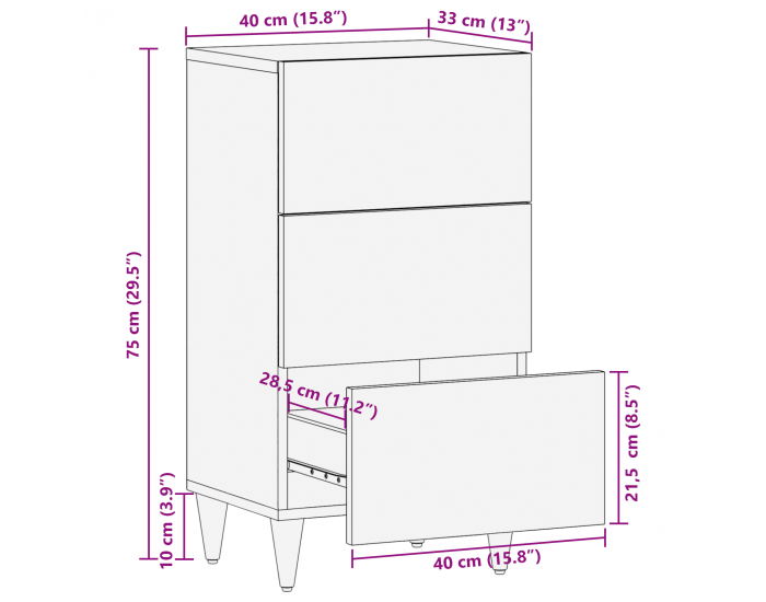Sonata H Страничен шкаф Кафяво Масивно дърво 40 x 33 x 75 см